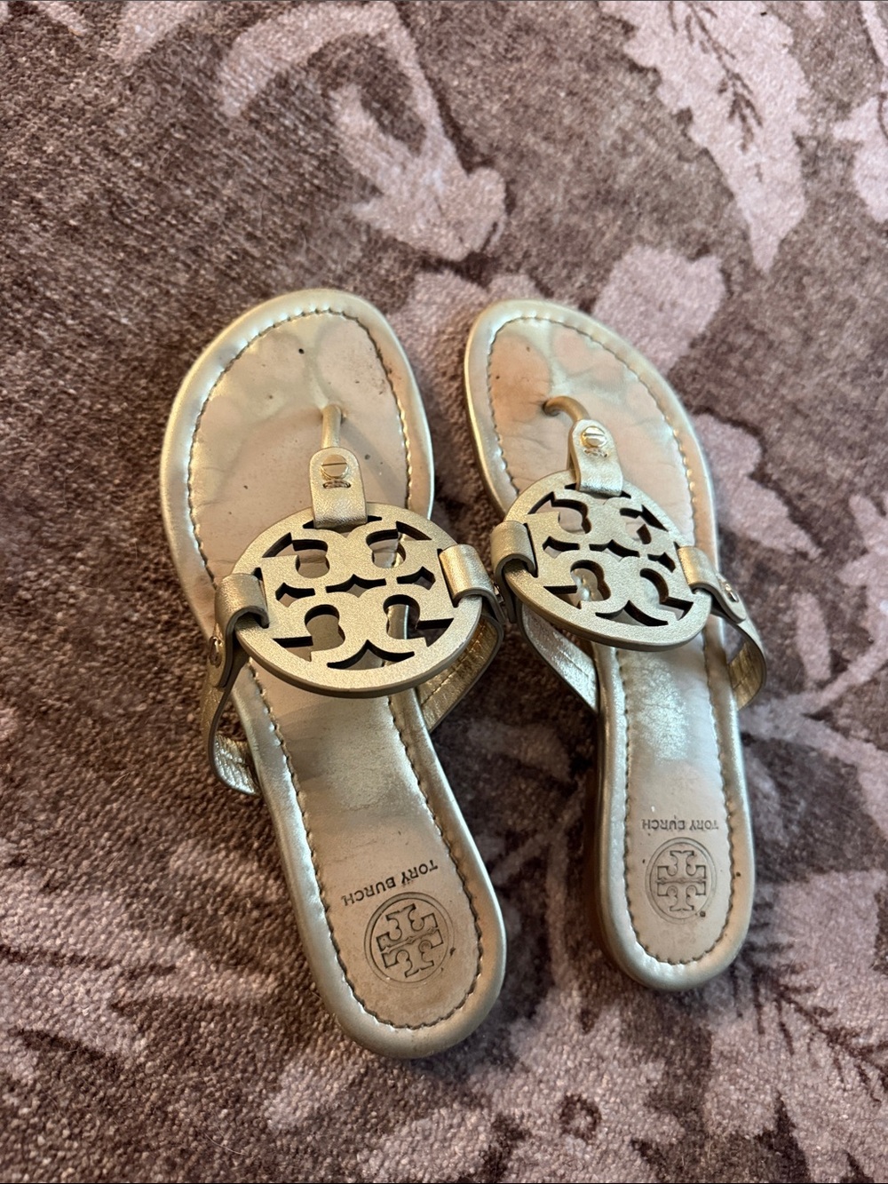 Tory Burch Metallic Gold Logo Miller Thong Sandals